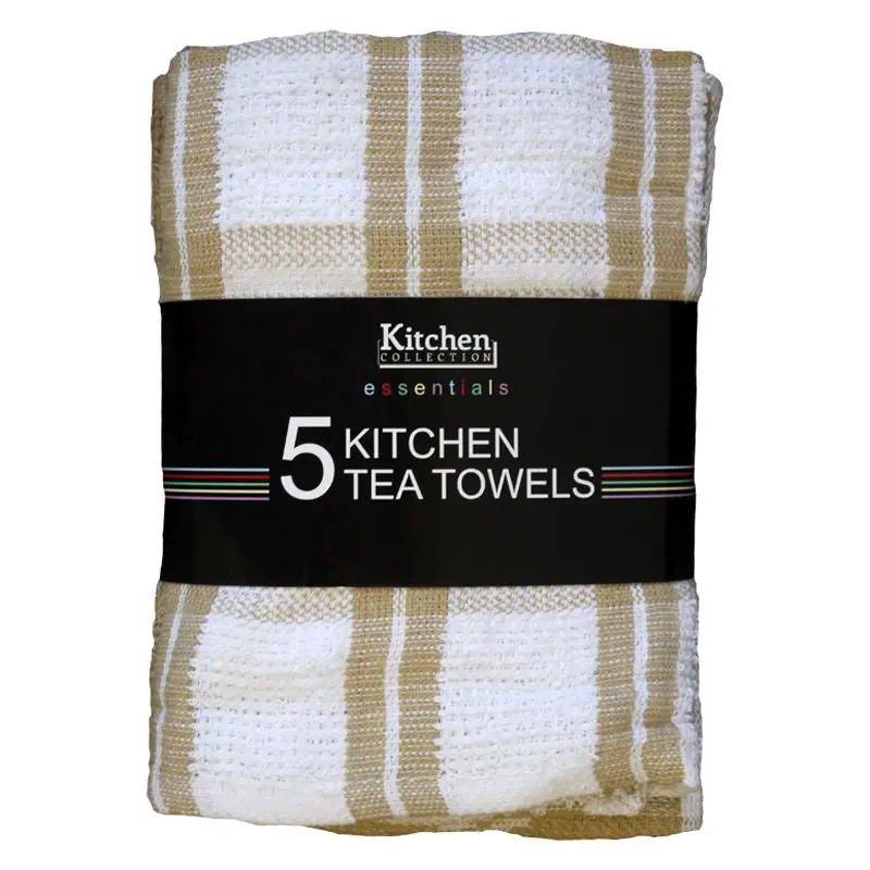 Essentials Beige Kitchen Tea Towel Pack – 5-Piece Set