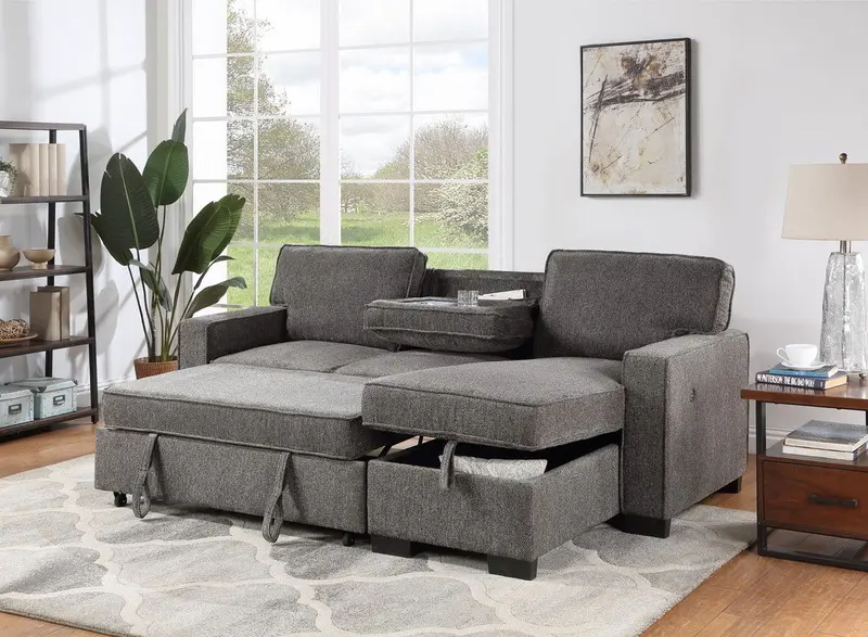 Estelle Smart Sleeper Sectional with Drop-Down Table, Dual USB Ports, Cup Holders, and Chaise Compartment