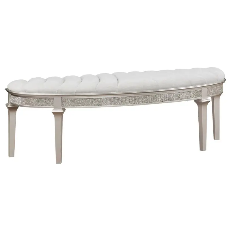 Evangeline Curved Fabric-Upholstered Bench in Silver Oak Tone