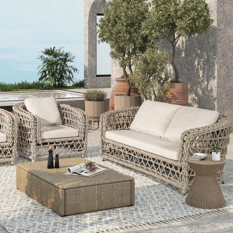 Everly Deep-Seating Barrel Patio Loveseat in Oat Beige