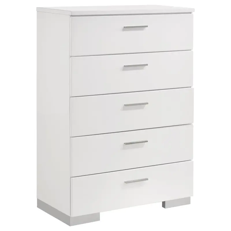 Felicity White High-Gloss 5-Drawer Bedroom Chest