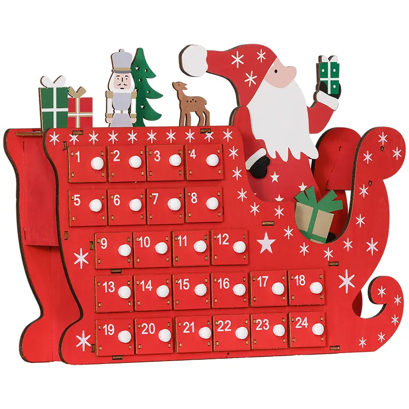 Festive Red Sleigh-Shaped Advent Calendar – 36cm Countdown Display with 24 Compartments