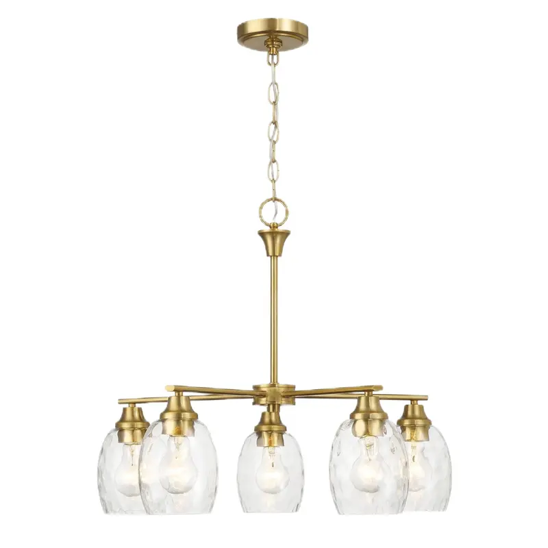 Five-Light Linear Chandelier – Elegant Chain-Hung Fixture with Clear Crystals and Gold Accents