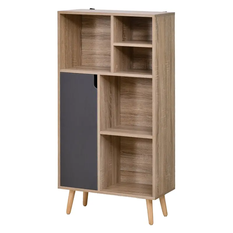 Five-Shelf Freestanding Bookcase – Living Room Storage Cabinet with Door Enclosure
