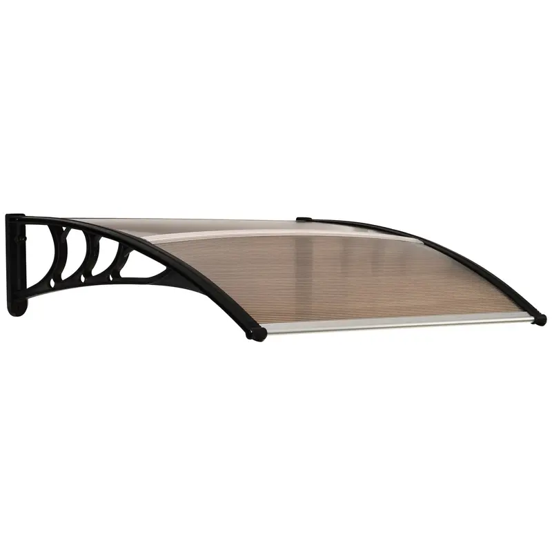 Fixed Aluminum Window Canopy – Modern Polycarbonate Awning, UV & Rain Resistant (120 x 75 cm, Brown)