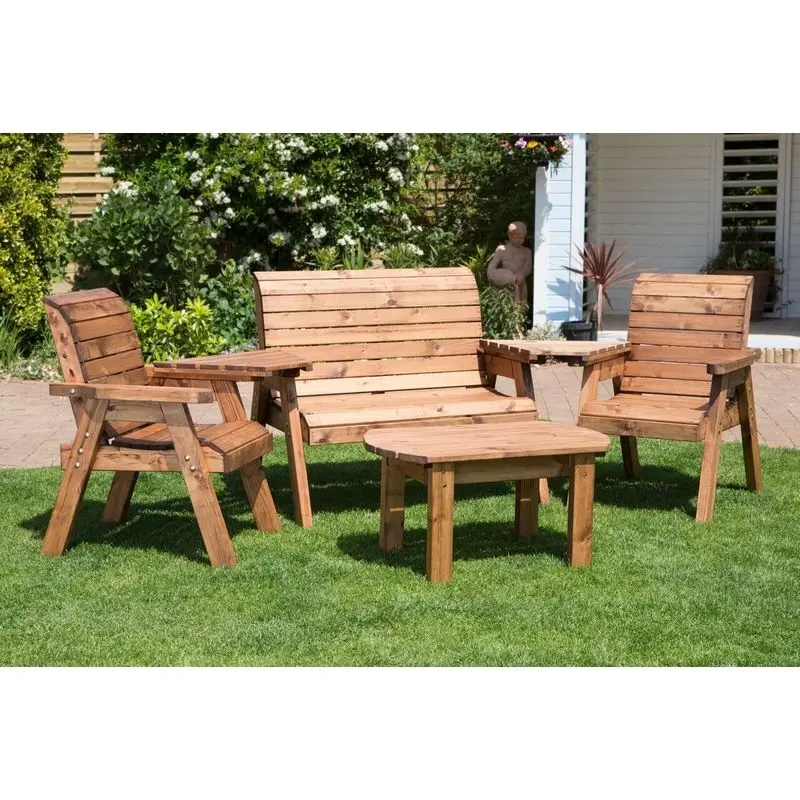 Flat-Pack Garden Seating Set – 2 Armchairs, Coffee Table & Dual Tray, 4-Seat Configuration
