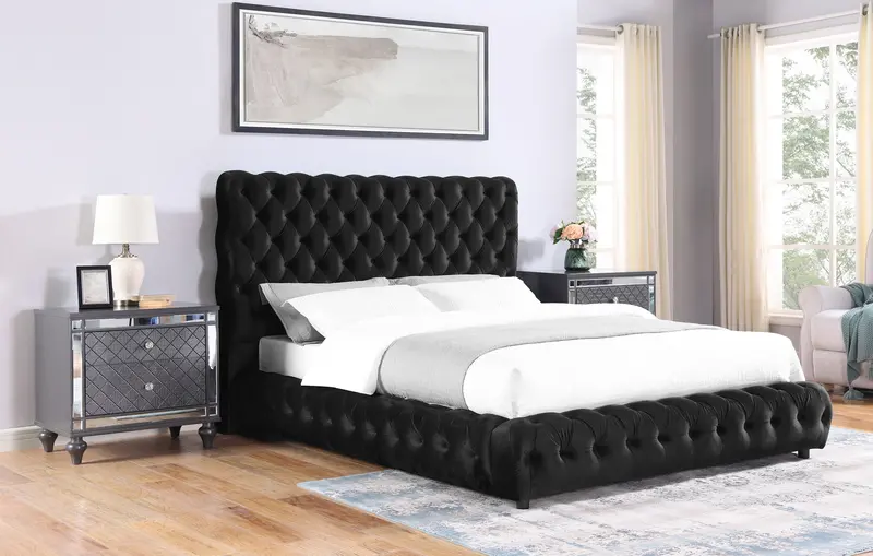 Flory Black Fabric Platform Bed
