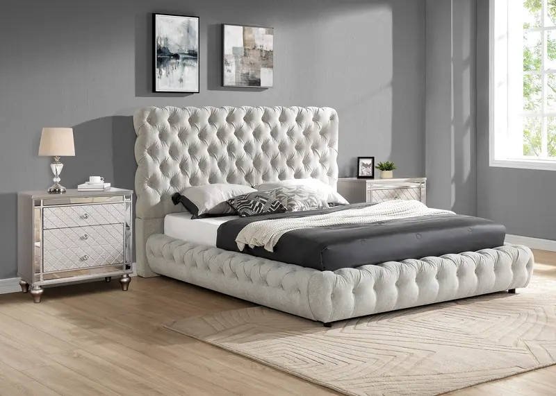 Flory Dove Gray Upholstered Platform Bed