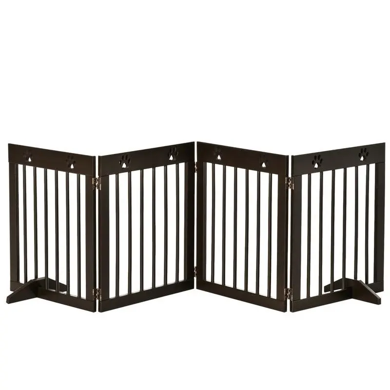 Foldable 4-Panel Freestanding Pet Gate – Wooden Dog Barrier with Support Feet