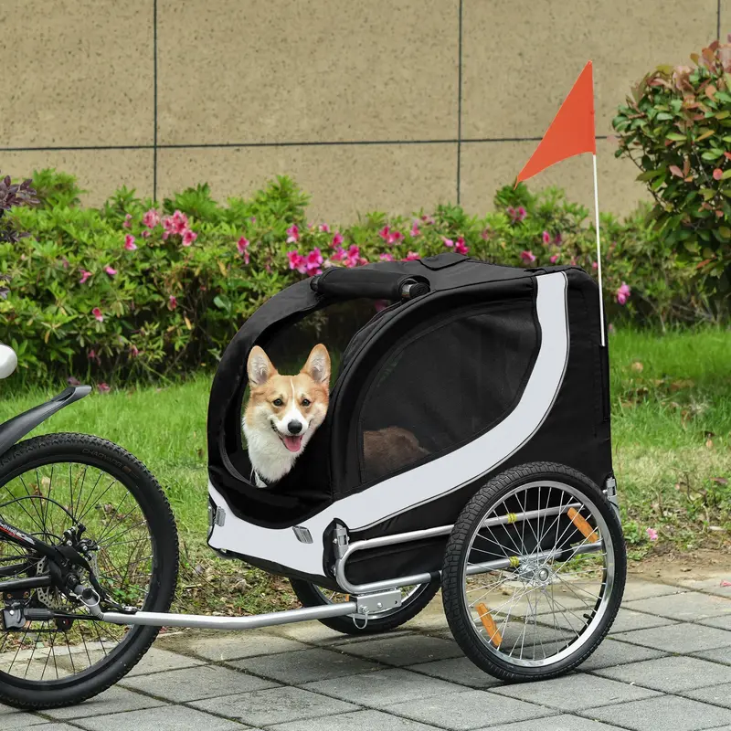 Foldable Pet Bike Trailer – PawHut Dog Cycling Carrier for Bicycles, Black & White Design