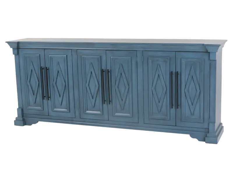 Four-Door Sideboard with Decorative Diamond-Paneled Cabinet Doors