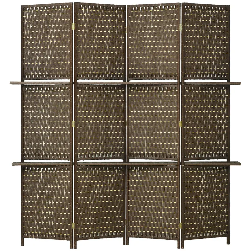 Four-Panel Folding Room Divider with Integrated Shelving