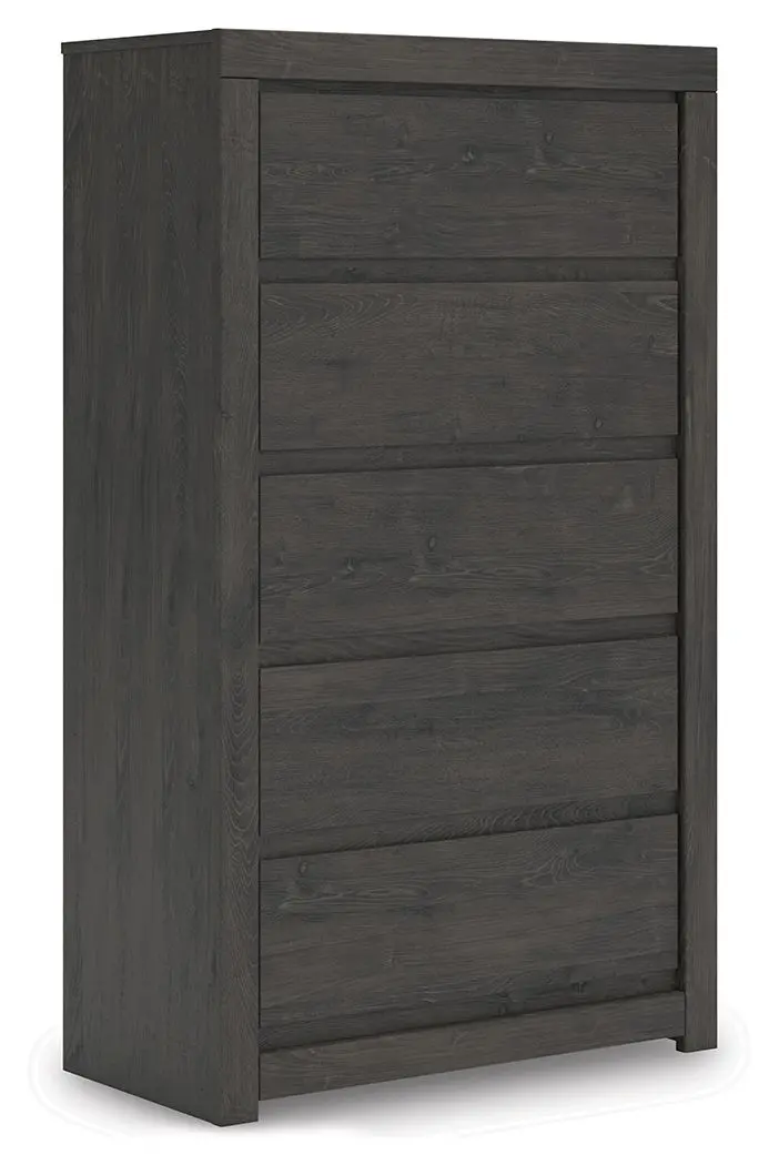 Fraluna Five-Drawer Chest – Sleek Charcoal Bedroom Storage Solution