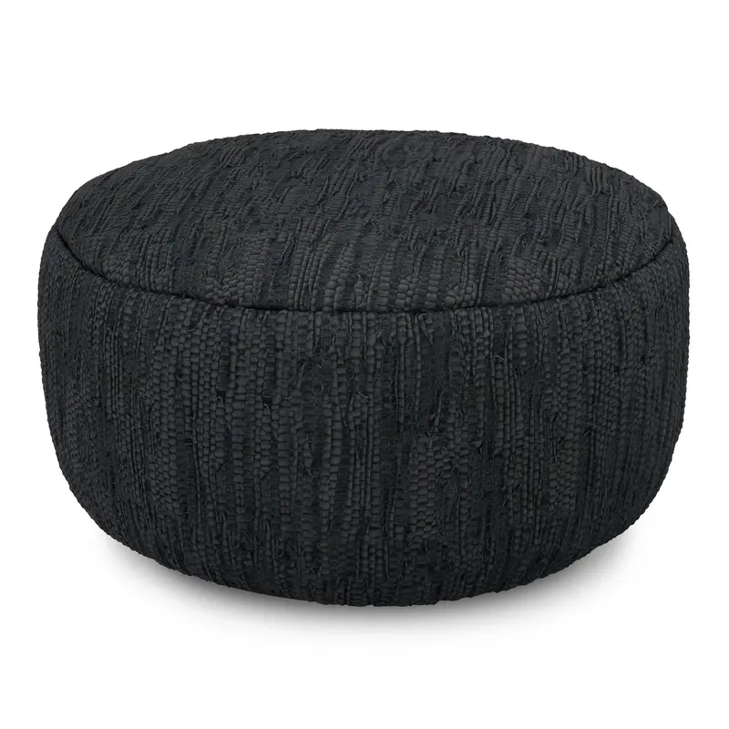 Fredrik Round Black Upholstered Pouf