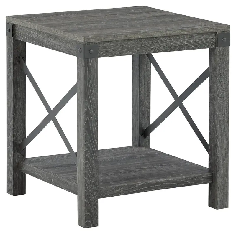 Freedan Compact Square End Table – Grayish Brown Wood-Look Surface