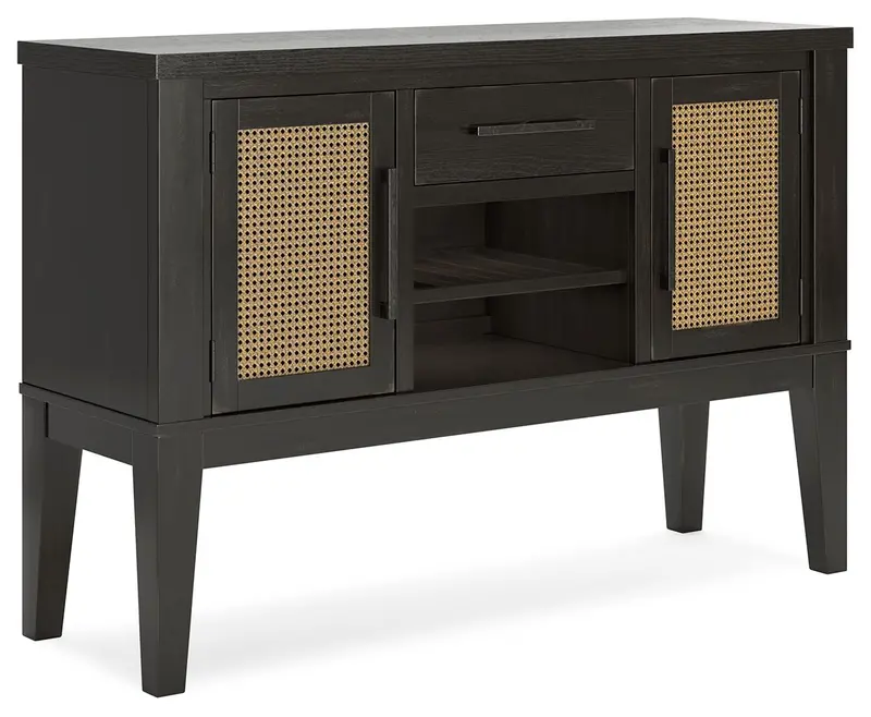 Galliden Black Dining Server with Metal Accents and Sliding Barn Doors