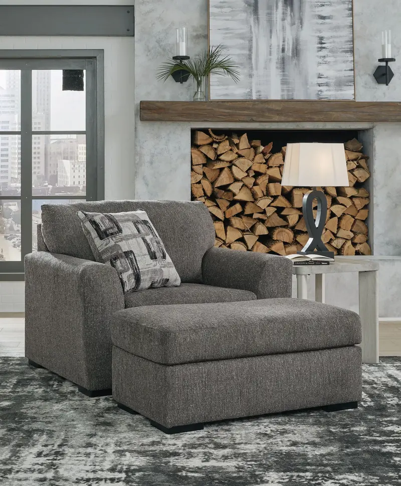 Gardiner Pewter Chair-and-a-Half with Matching Ottoman