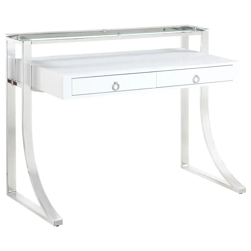 Gemma White High-Gloss Writing Desk – 2-Drawer Compact Study Desk
