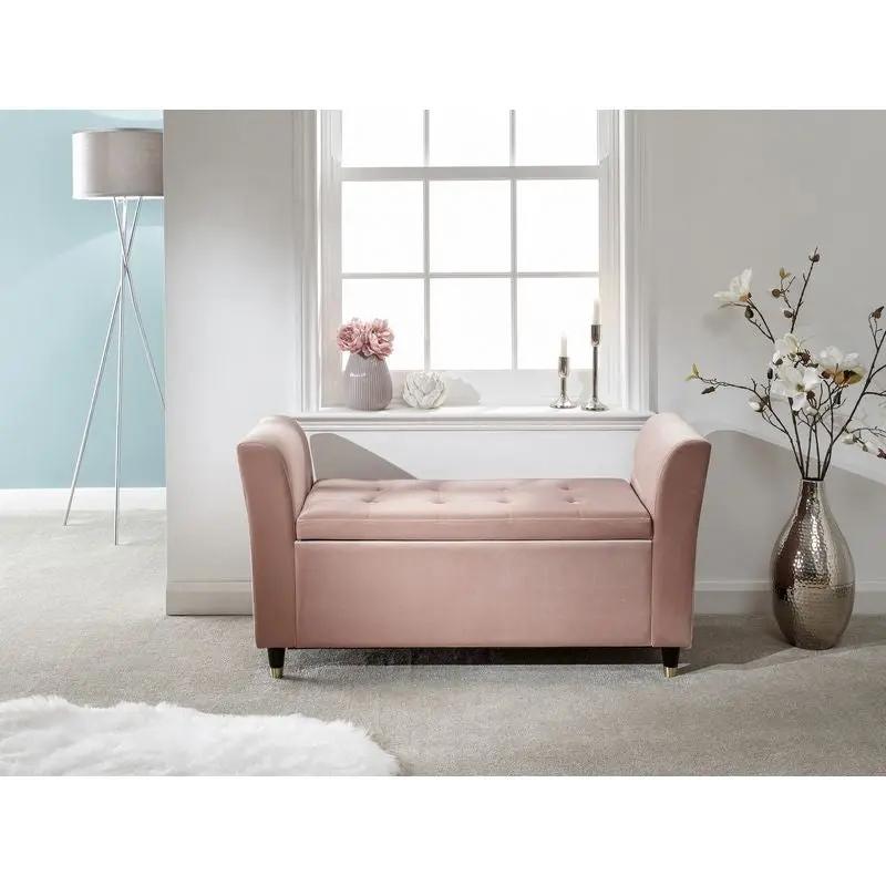 Genoa Pink Upholstered Window Seat – Fabric & Wood Bench with Hidden Storage