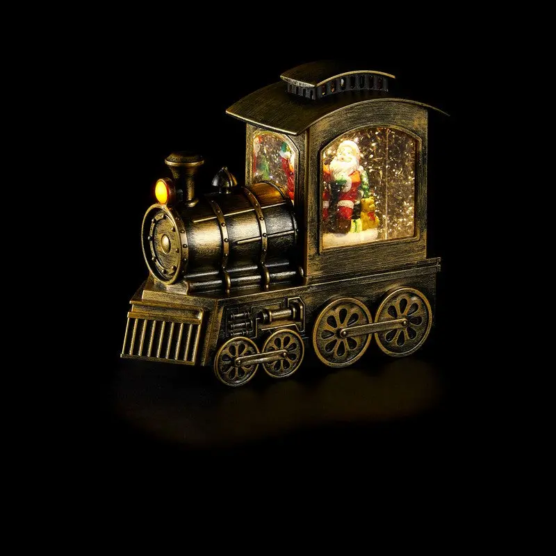Glitter-Finished Santa Lantern with Warm White LED Light – 18.2 cm Train-Themed Holiday Decor