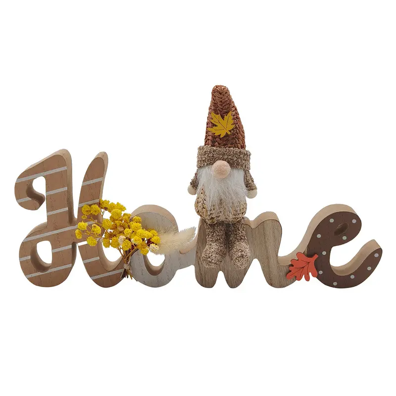 Gonk Character Home Decor – 30cm Brown and Beige Figurine with Botanical Leaf Motif