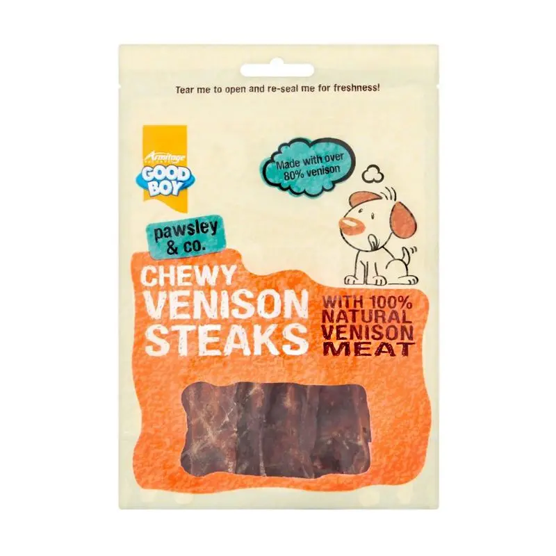 Good Boy Chewy Venison Steaks – 80g High-Protein Dog Treats