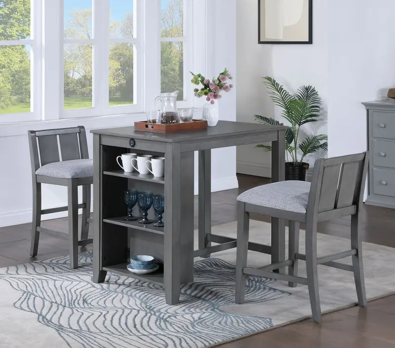 Graham 3-Piece Counter-Height Dining Set – Table with Shelves + 2 Chairs