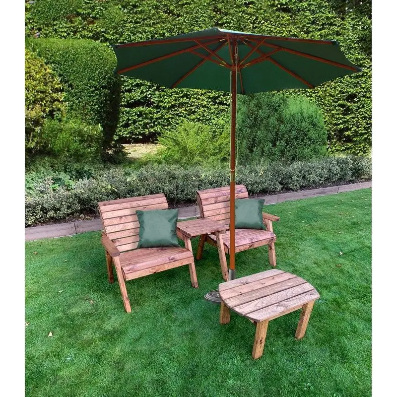 Grand Two-Seat Tête-à-Tête Garden Bench with Green Cushions by Charles Taylor