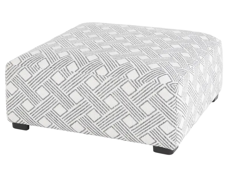 Gray Geometric Patterned Cocktail Ottoman with Rounded Edges and Low Profile