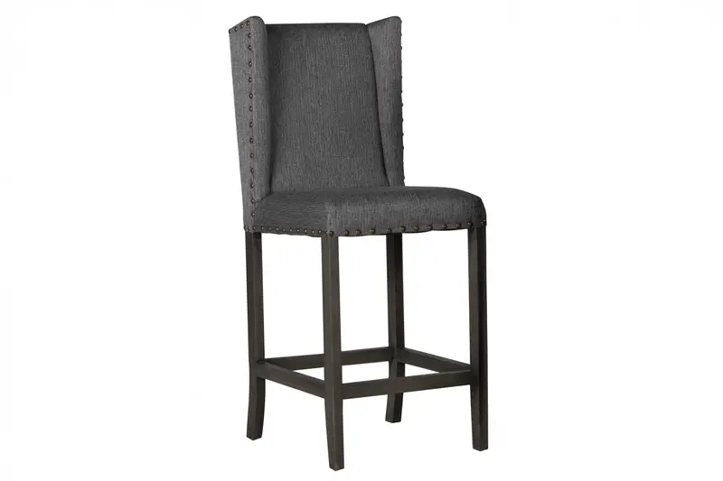 Gray Nailhead-Trimmed Wingback Bar Stool