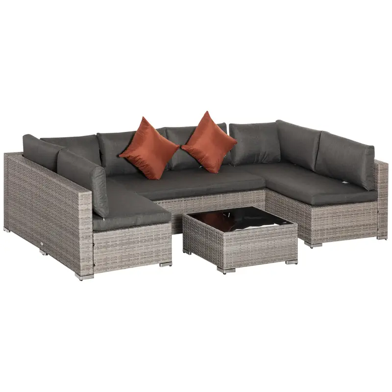 Grey Mixed-Weave Half-Square Rattan Sofa Set – 4-Piece