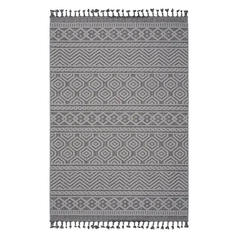 Guros Gray and White 6′ x 9′ Geometric Indoor-Outdoor Area Rug