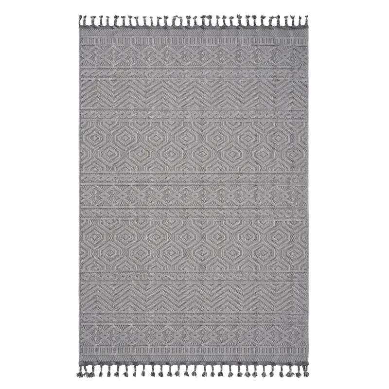 Guros White Geometric Indoor/Outdoor Area Rug – 6 ft x 9 ft