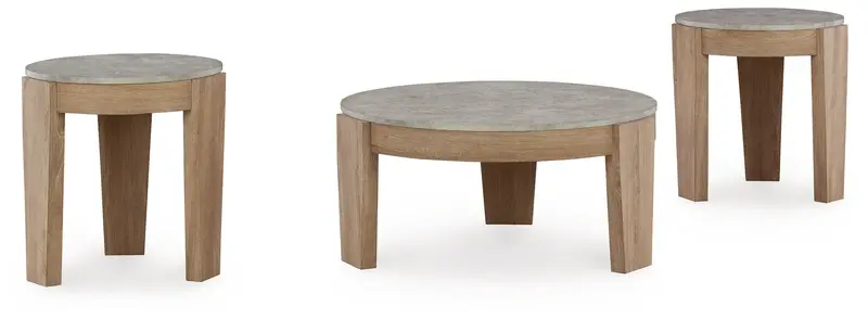 Guystone Light Brown Occasional Table Trio – Coffee + End Tables