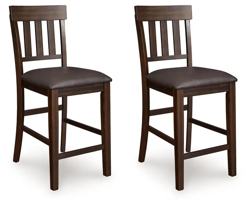 Haddigan Dark Brown Upholstered Barstools – Set of 2, Counter-Height Seating