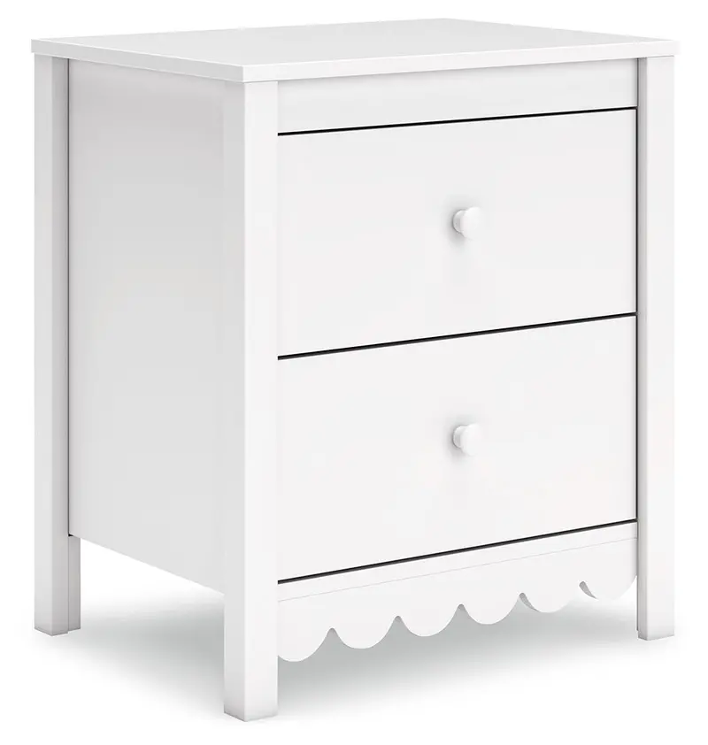 Hallityn White Two-Drawer Nightstand – Minimalist Bedroom Side Table