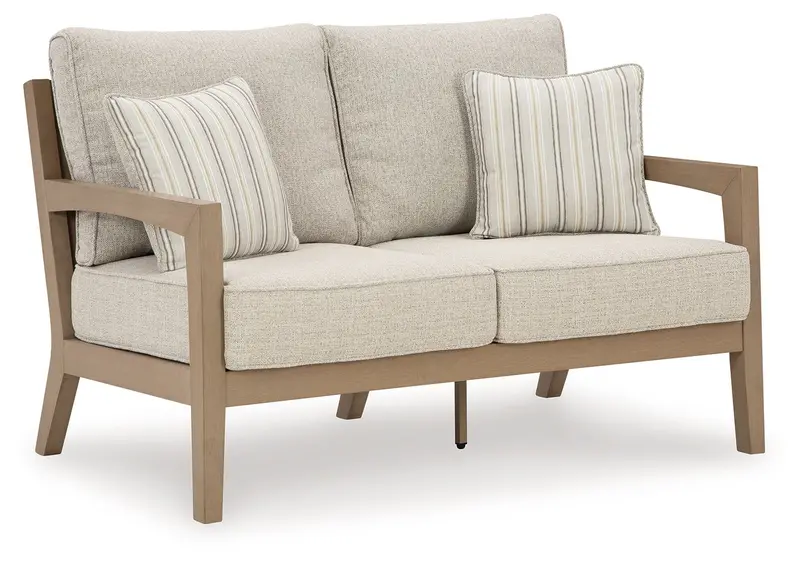 Hallow Creek Driftwood-Finished Loveseat with Upholstered Cushions
