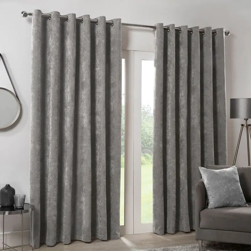 Hamilton McBride Silver Velvet Blackout Curtains – Eyelet Header, 46″ x 54″