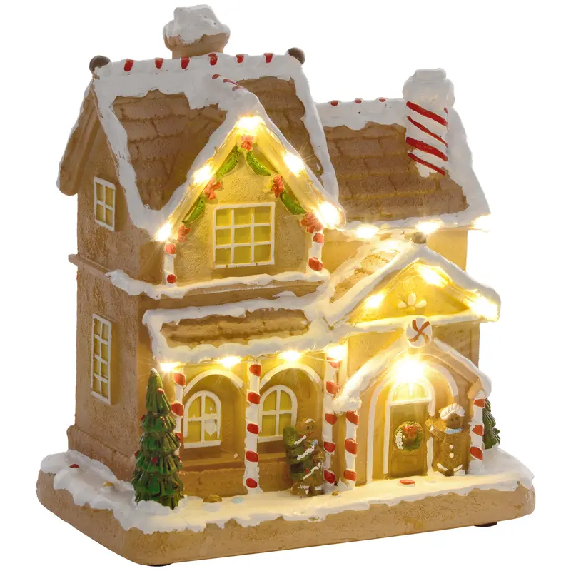 Handcrafted Gingerbread House Miniature Scene – 22.5cm Detailed Christmas Tabletop Decoration