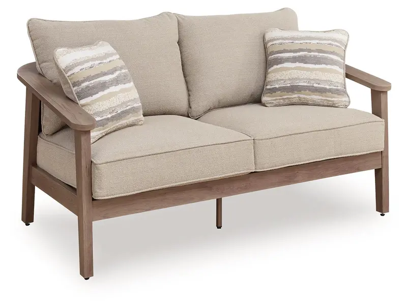 Harmony Headlands Natural and Gray Outdoor Loveseat with Cushions