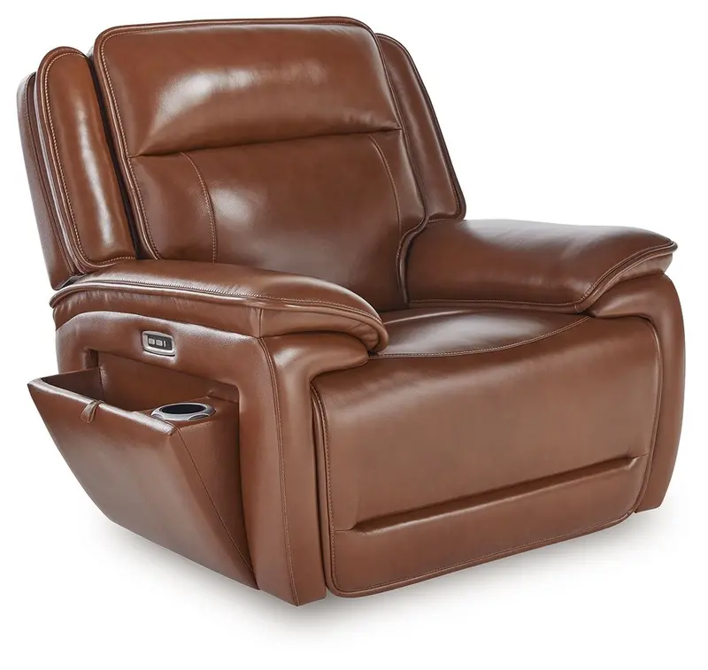 Healy Pier Chocolate Leather Power Recliner with Adjustable Headrest