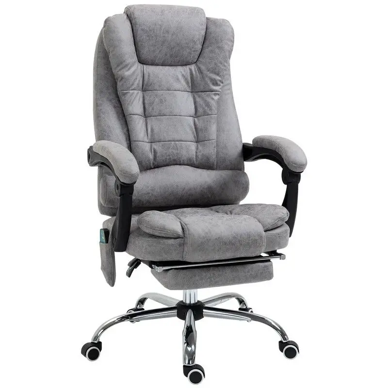 Heated Executive Office Chair with 6-Point Vibration Massage, Recline, Swivel, and Footrest – Grey