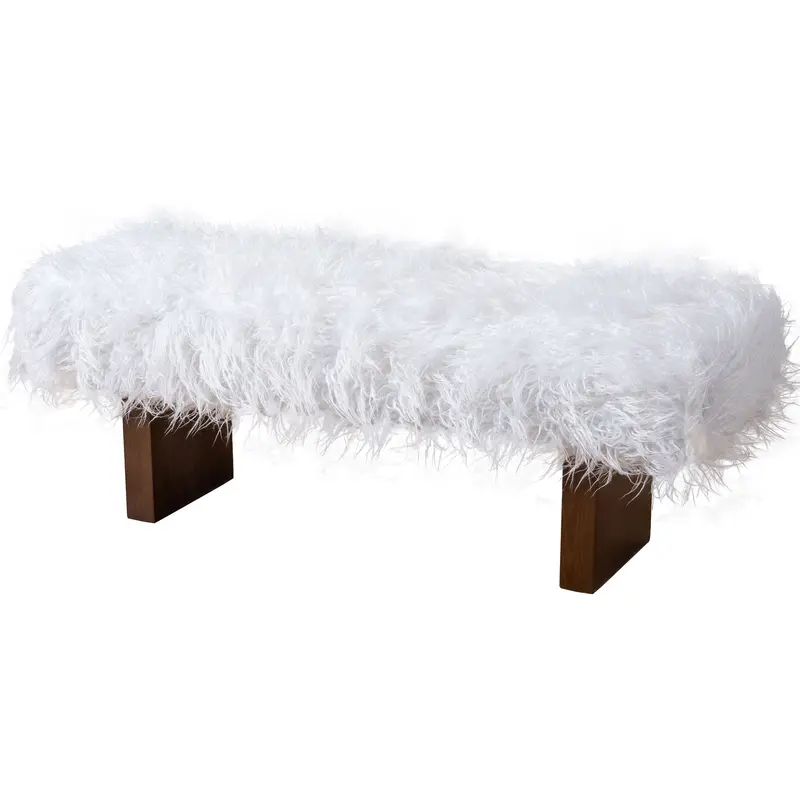 Henley Faux-Fur Entry Bench in White-Khaki Tone