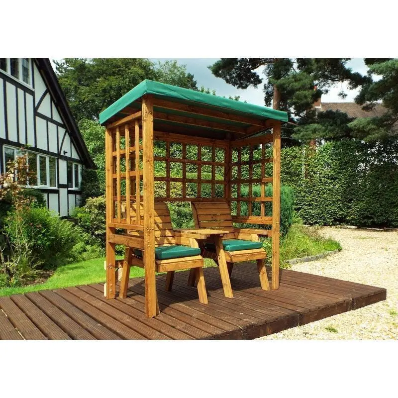 Henley Two-Seat Garden Arbour Featuring Green Cushions by Charles Taylor