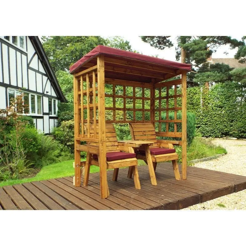 Henley Two-Seat Garden Arbour with Burgundy Cushions by Charles Taylor