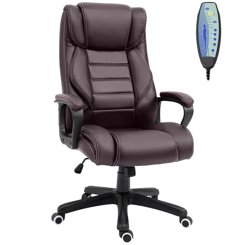 High-Back Executive Office Chair with 6-Point Vibration Massage – Ergonomic Swivel Desk Seat in Brown