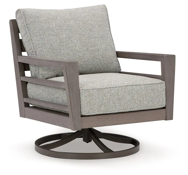 Hillside Barn Swivel Lounge Chair with Removable Cushions – Gray & Brown Finish