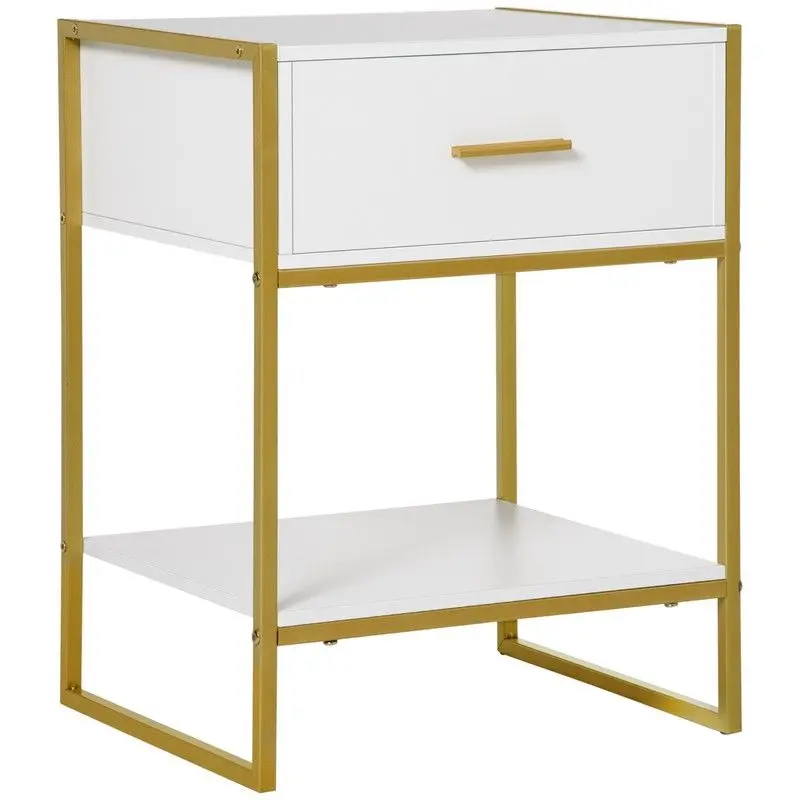 Homcom Elegant Gold-Finished Side Table with Storage Drawer