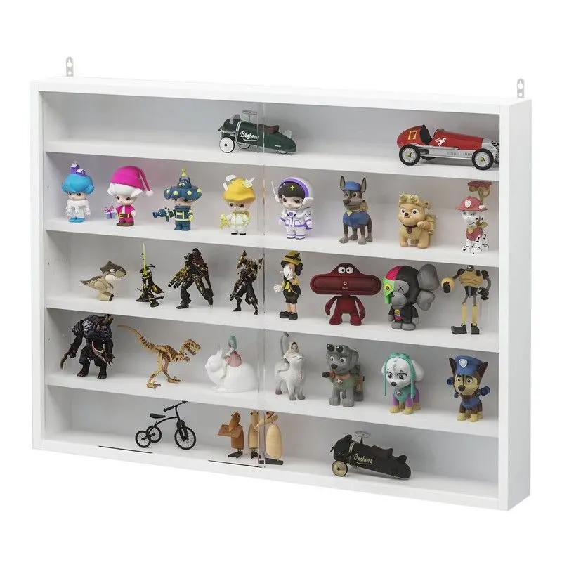 Homcom Five-Tier Wall-Mounted Display Cabinet – Glass-Front White Storage Unit
