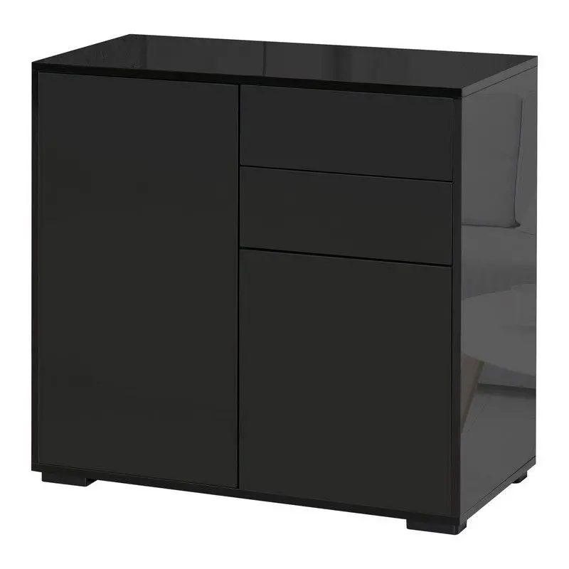 Homcom High-Gloss Black Sideboard – Push-to-Open Design with Dual Drawers